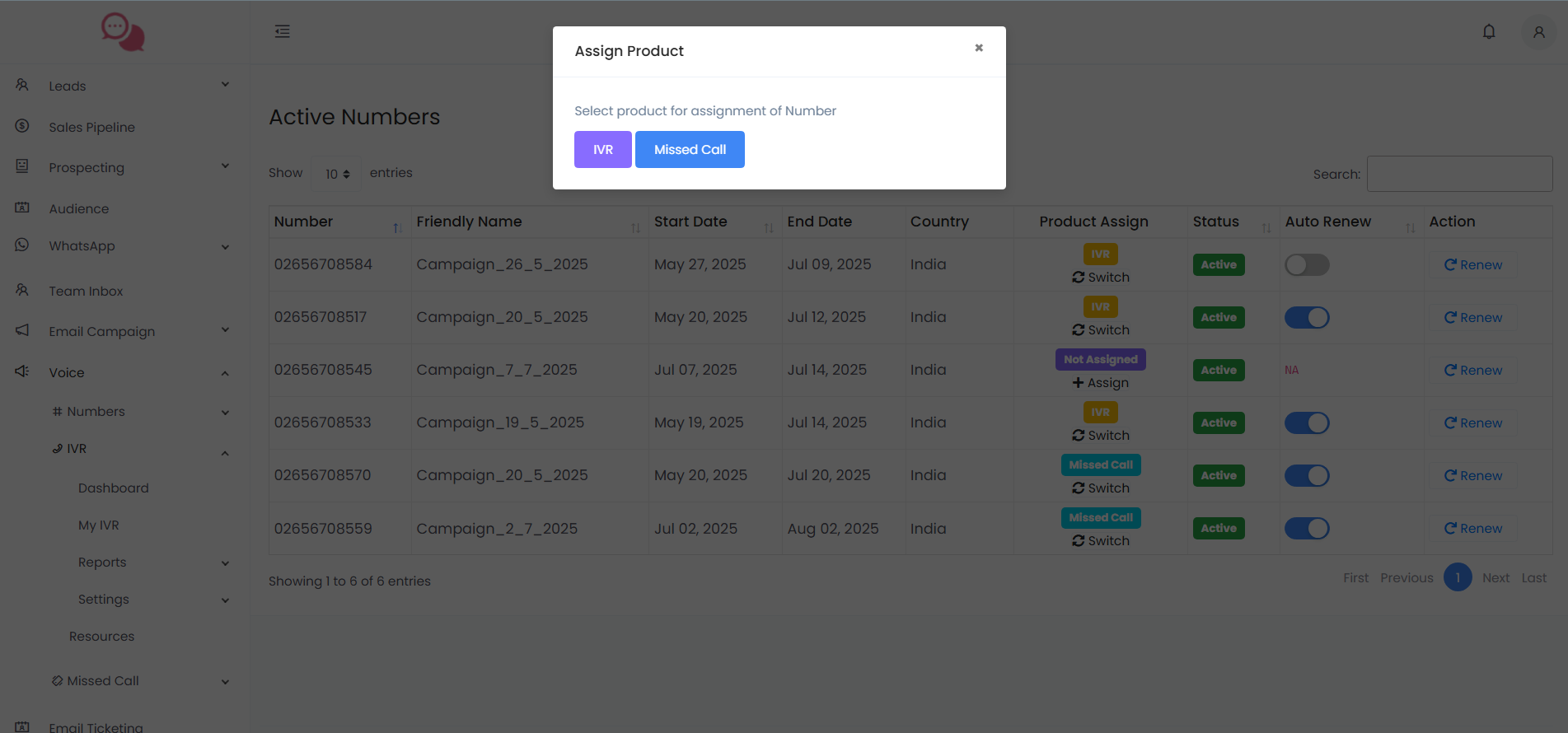Active Number Details