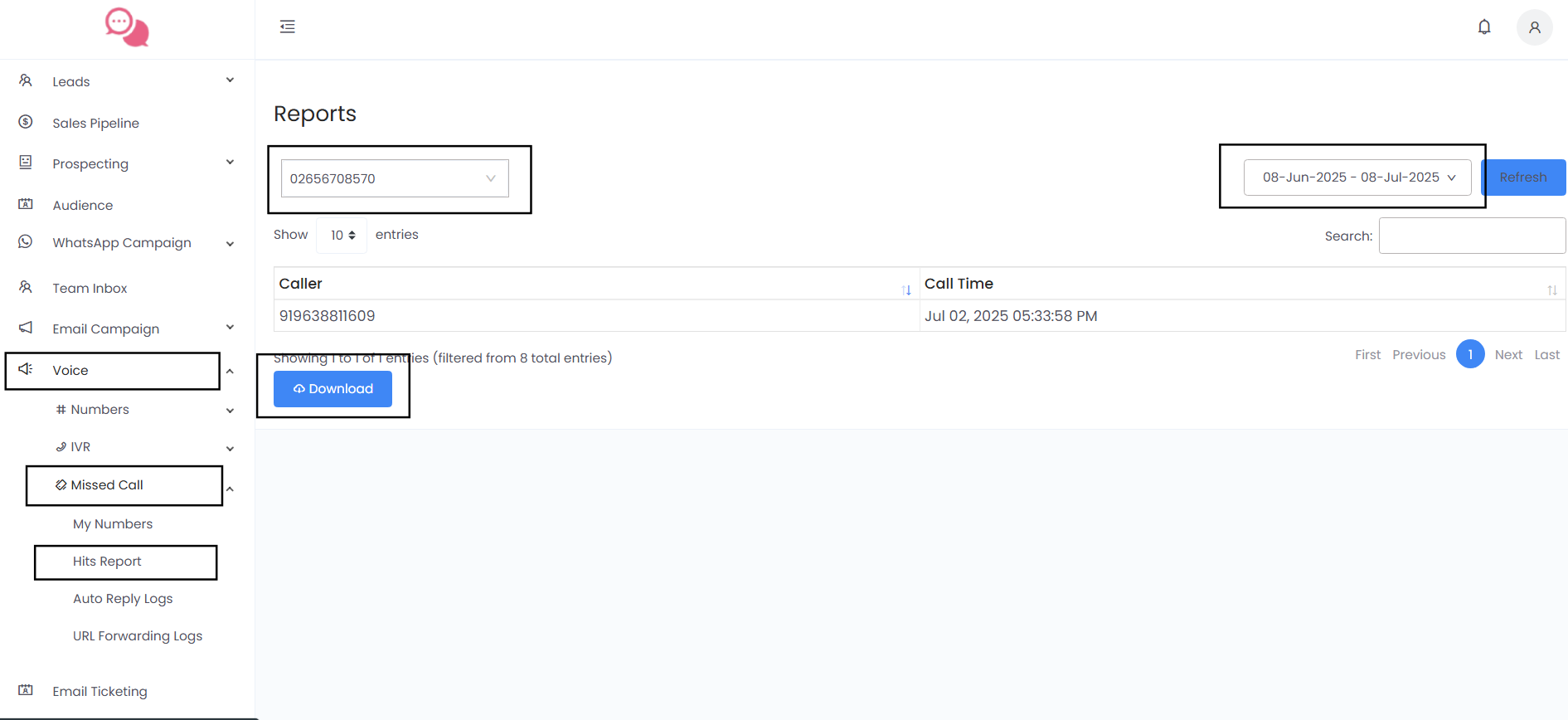 Hits Report Interface