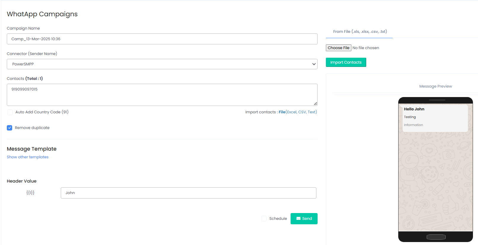WhatsApp Campaign Interface